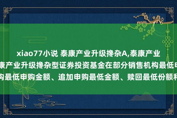 xiao77小说 泰康产业升级搀杂A,泰康产业升级搀杂C: 对于革新泰康产业升级搀杂型证券投资基金在部分销售机构最低申购金额、追加申购最低金额、赎回最低份额和执有最低名额的公告