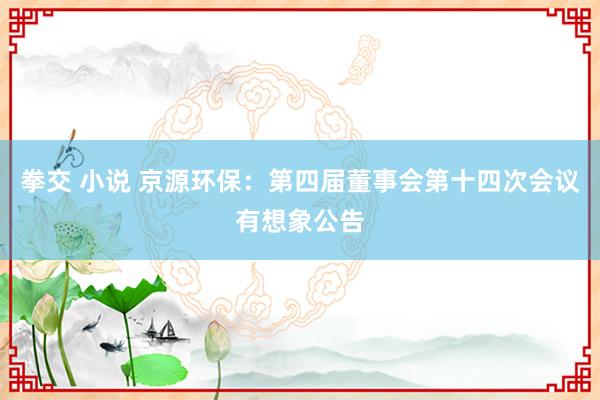 拳交 小说 京源环保：第四届董事会第十四次会议有想象公告