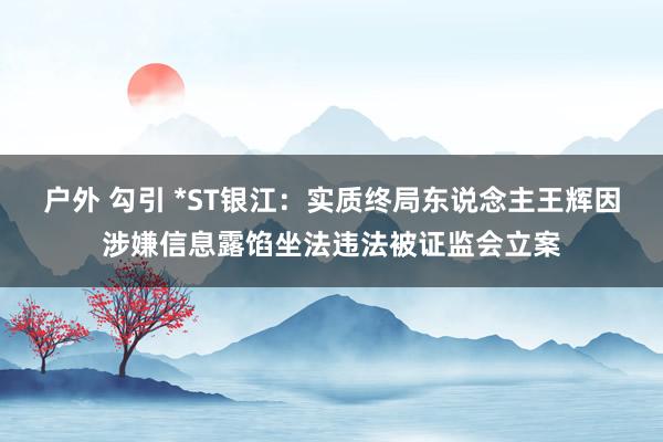 户外 勾引 *ST银江：实质终局东说念主王辉因涉嫌信息露馅坐法违法被证监会立案