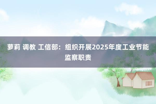 萝莉 调教 工信部：组织开展2025年度工业节能监察职责